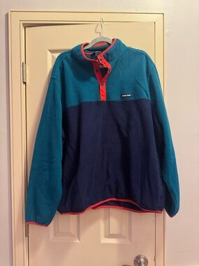Lands' End Teal and Navy Fleece Pullover with Orange Trim
